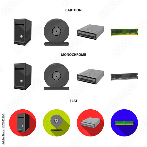 System unit, memory card and other equipment. Personal computer set collection icons in cartoon,flat,monochrome style vector symbol stock illustration web.