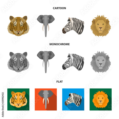 Tiger, lion, elephant, zebra, Realistic animals set collection icons in cartoon,flat,monochrome style vector symbol stock illustration web.