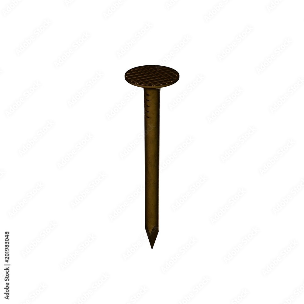 Bronze nail. Isolated on white background. 3D rendering illustration. Bronze nail. Isolated on white background. 3D rendering illustration.