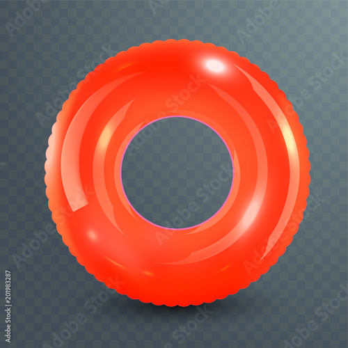 Swim ring. Inflatable rubber toy. Realistic summertime illustration. Summer vacation or trip safety item. Top view swiming circle for ocean, sea, pool. photo