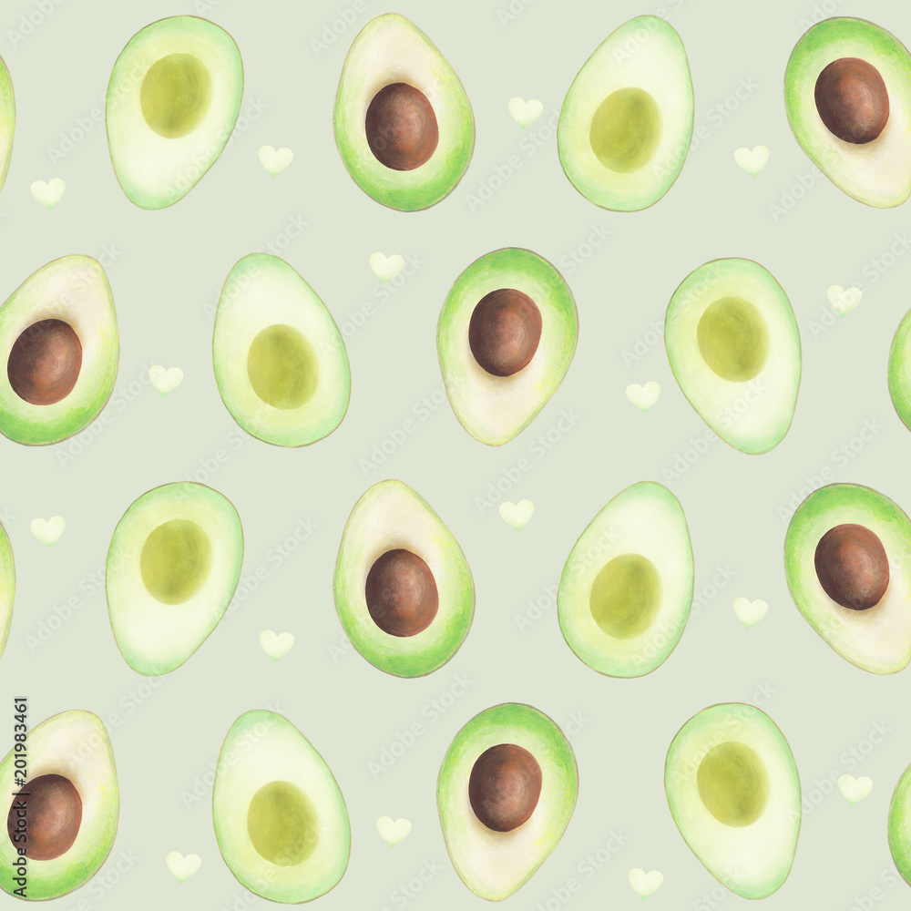 Seamless avocado pattern on a grey background Seamless avocado pattern on a grey background