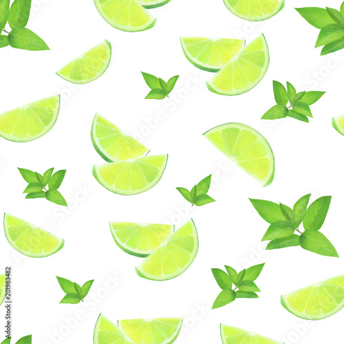 Lime seamless pattern on white background
