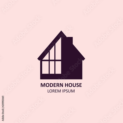 Modern flat vector icon with contemporary house with large windows