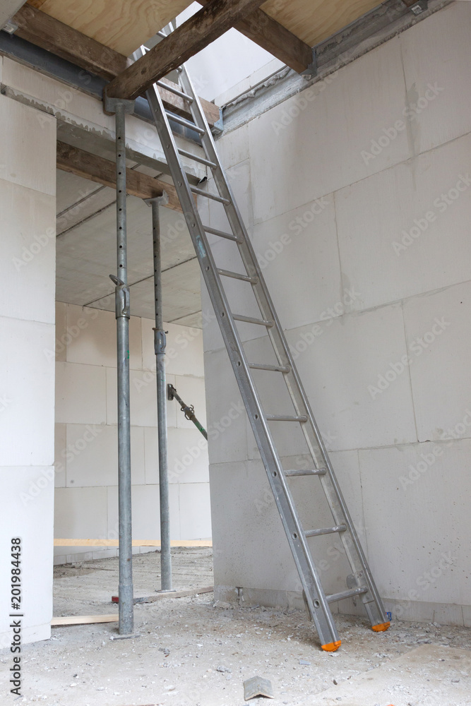 Building site with house under construction - Stairs to the first floor Building site with house under construction - Stairs to the first floor