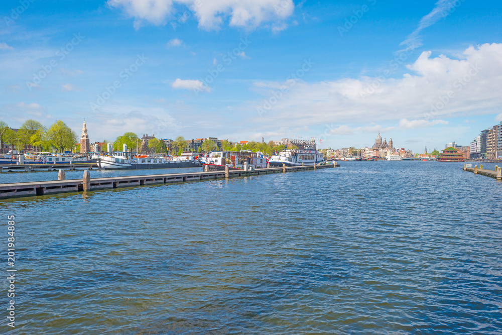 Panorama of the city centre and a port of Amsterdam 
