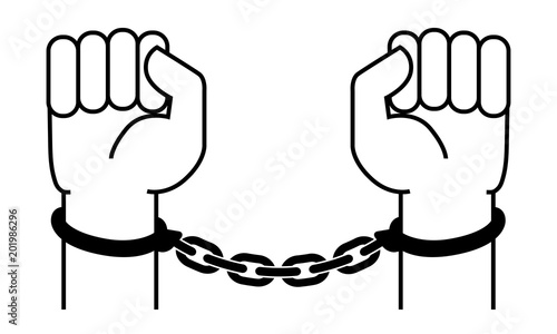 Handcuffs on the hands of the criminal