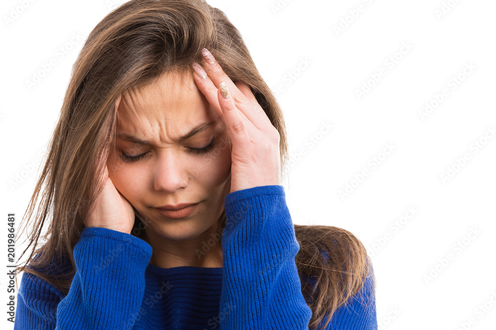 Young woman suffering head ache. Young woman suffering head ache.