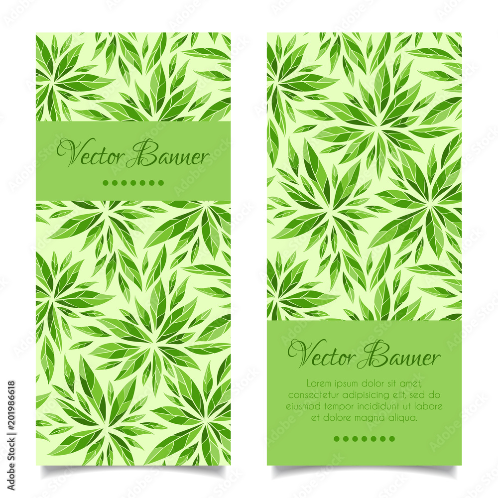 Vector vertical green leaves banner template