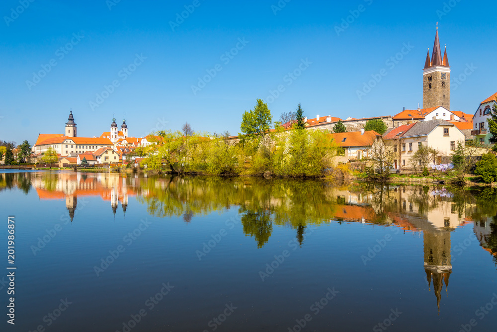 Fototapeta premium View at the old city Telc with Ulicky pond - Czech republic, Moravia