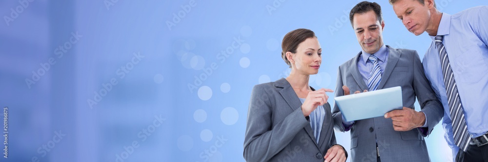Business people and City office with flare light source Business people and City office with flare light source