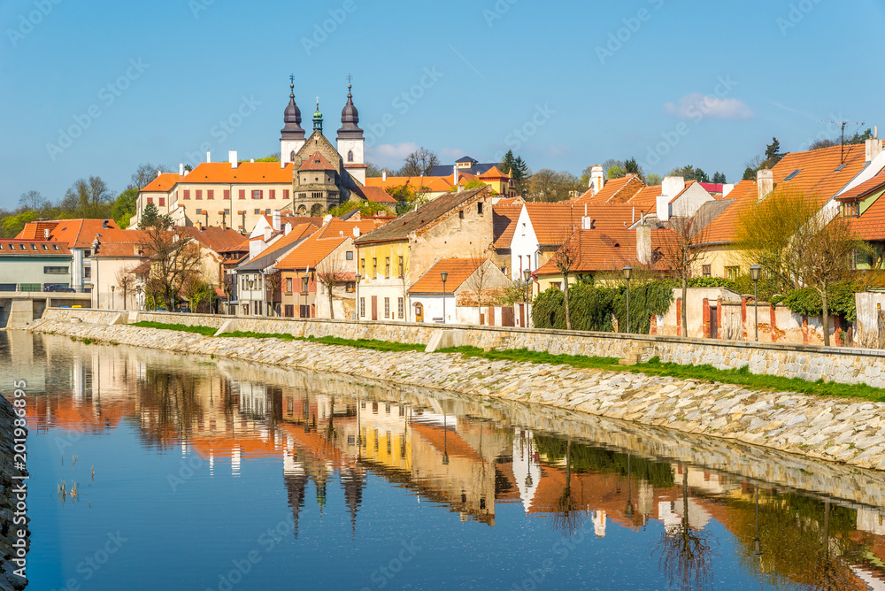 View at the hisorical Jewish quarter with Jihlava river in Trebic - Moravia,Czech republic