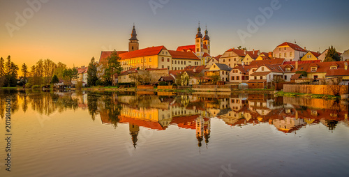 Evening panoramic view at the old city of Telc - Moravia,Czech republic