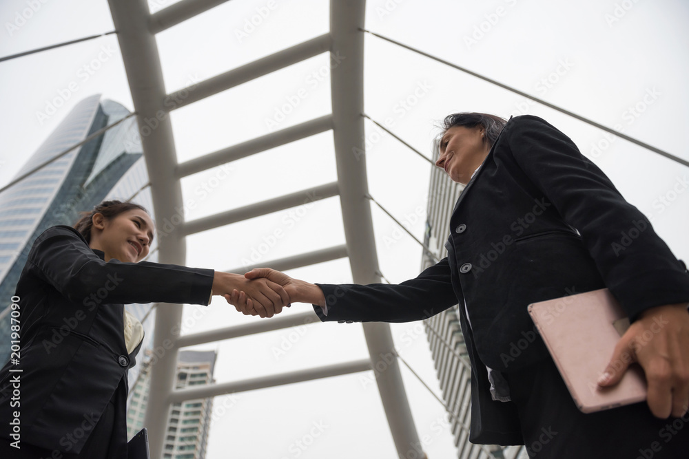 American and Asian Business Women shake hand