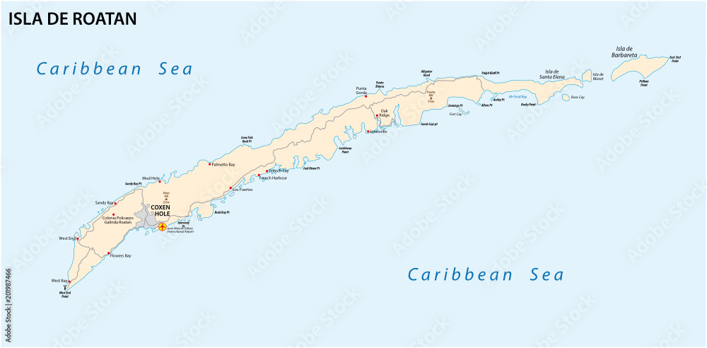 Map Of Roatan Honduras Roatan Island Road Vector Map, Honduras Stock Vector | Adobe Stock