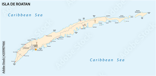 roatan island road vector map, honduras photo