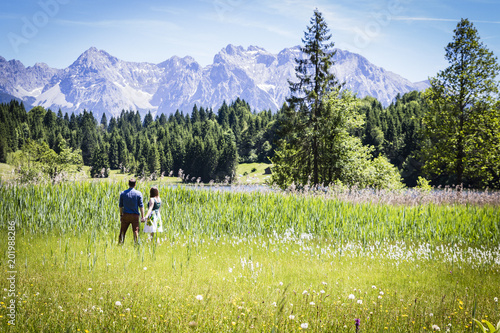 happy lovers on Holiday in the alps mountains