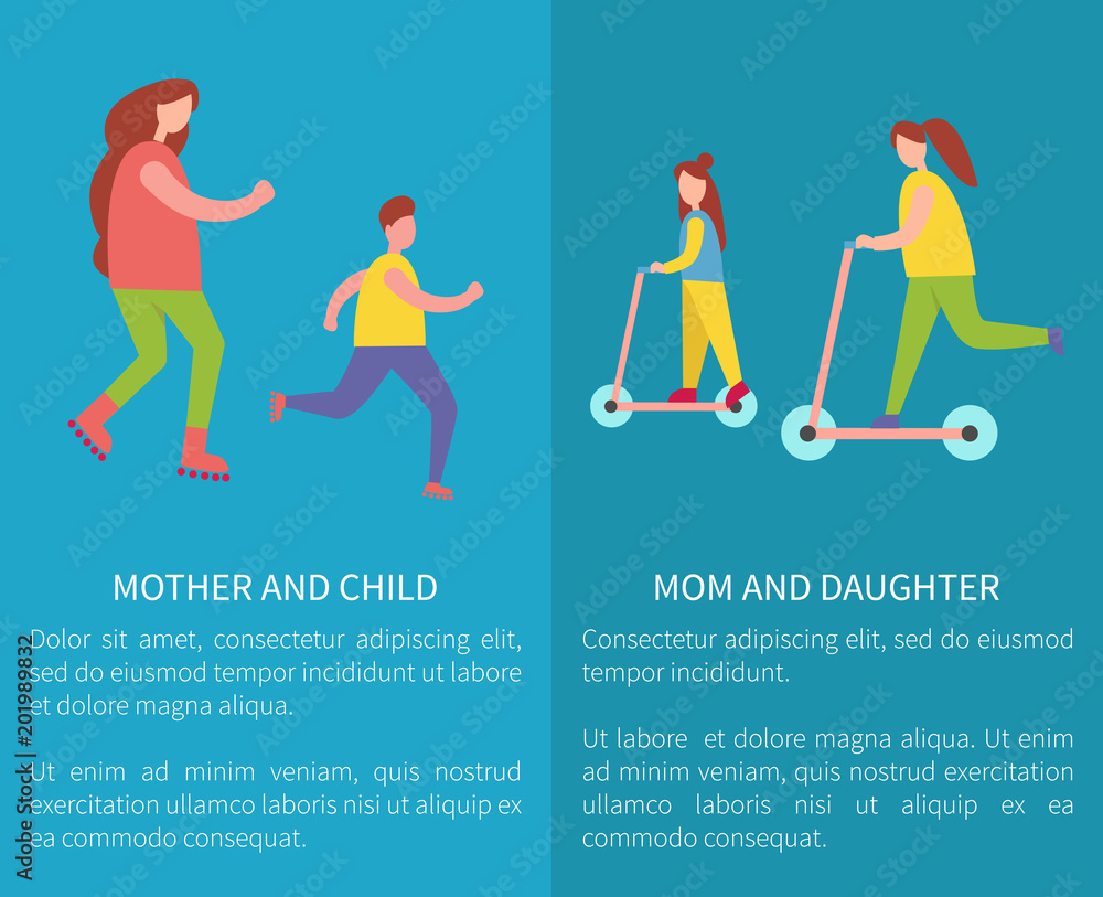 Mom and Daughter, Mother with Child Vector Posters Mom and Daughter, Mother with Child Vector Posters
