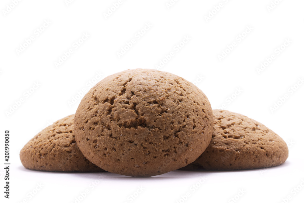 Three round oatmeal cookies on white background
Three round oatmeal cookies on white background