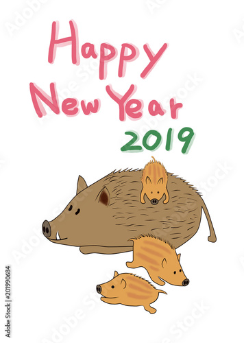 Happy　New　Year 　イノシシファミリー