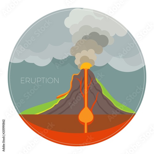 Dangerous volcano eruption scheme with lot of smoke