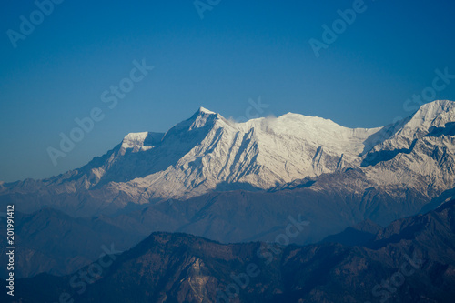 beautiful view of the landscape of the Himalayan mountains. Snow-covered mountain peaks. trekking concept in the mountains