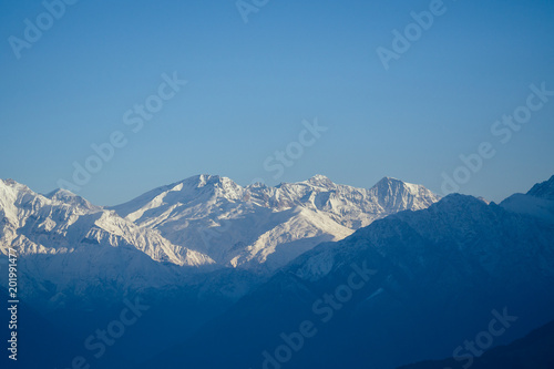 beautiful view of the landscape of the Himalayan mountains. Snow-covered mountain peaks. trekking concept in the mountains