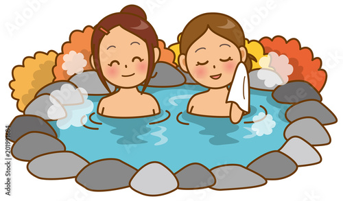 温泉　女性　イメージイラスト_秋