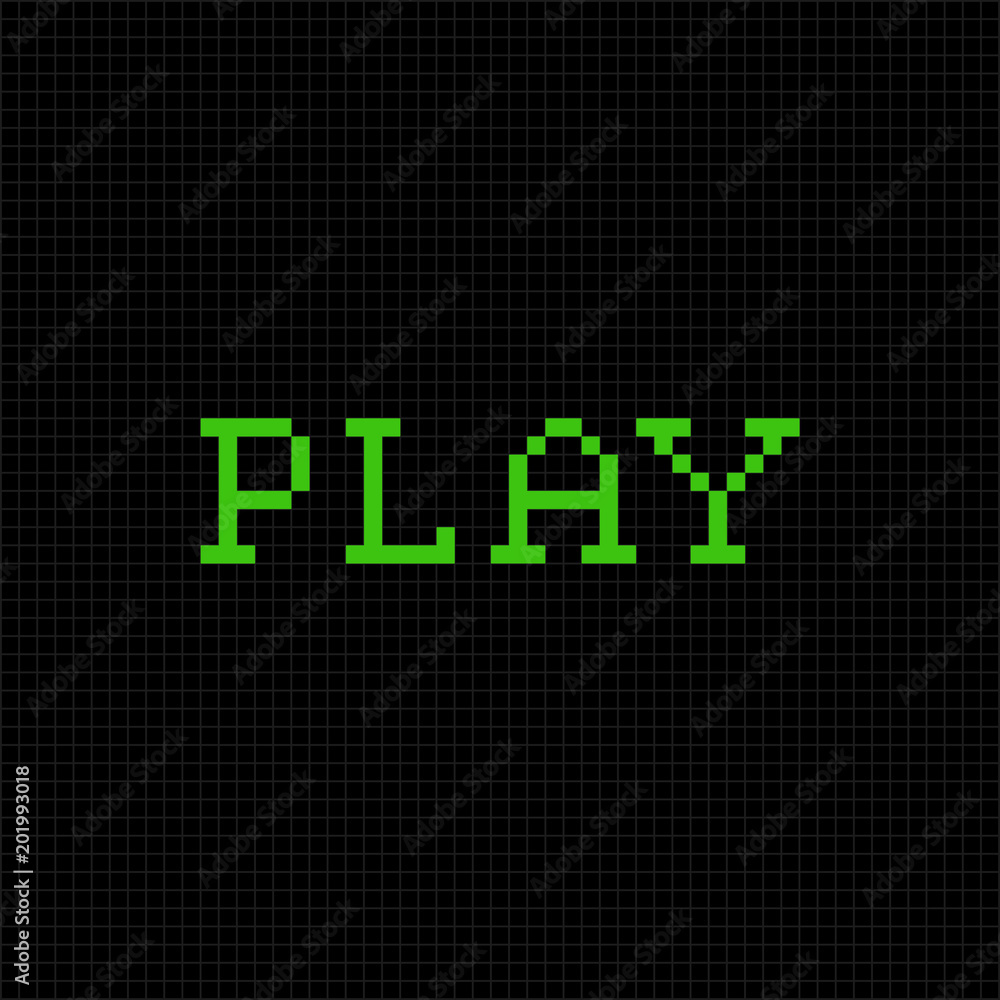 Play. Vector pixel text message. Pixel art font