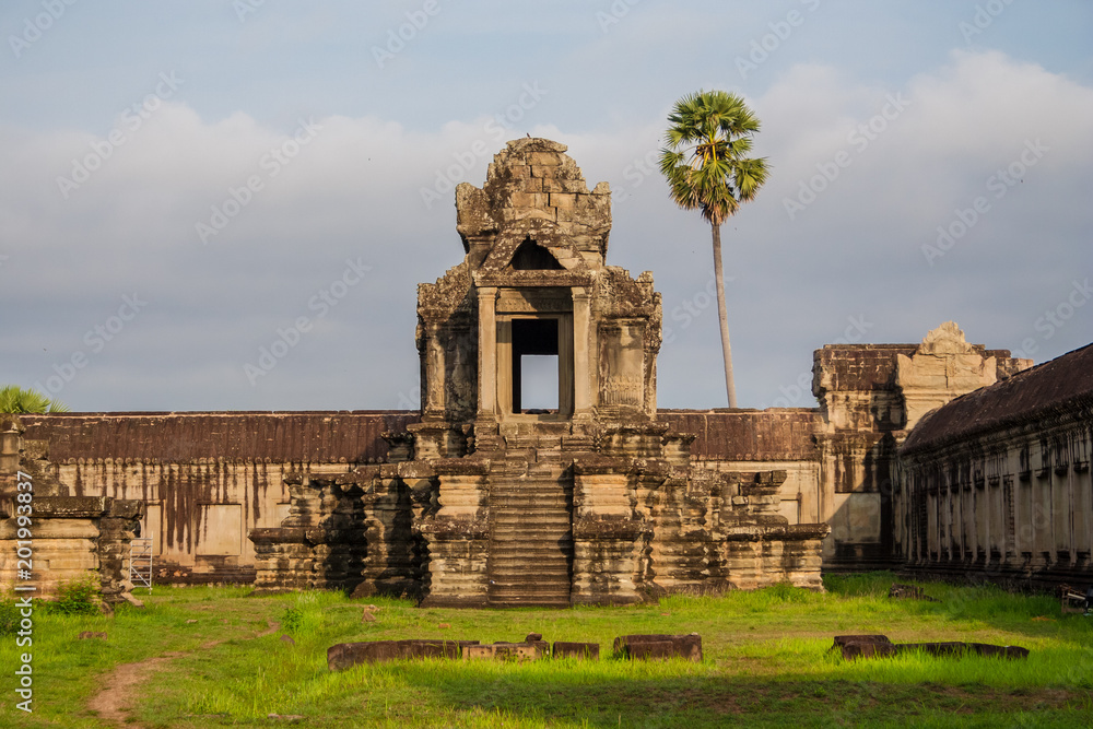 Front view of the northern library of Angkor Wat in Siem Reap, Cambodia. Unusaully, the library opens to both the East and the West.