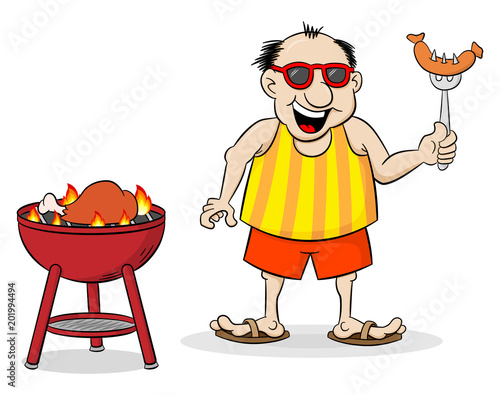 Mann, der im Sommer grillt 