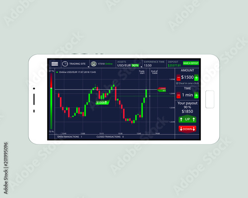HUD interface - web application, stock exchange on a white phone screen on a gray background
