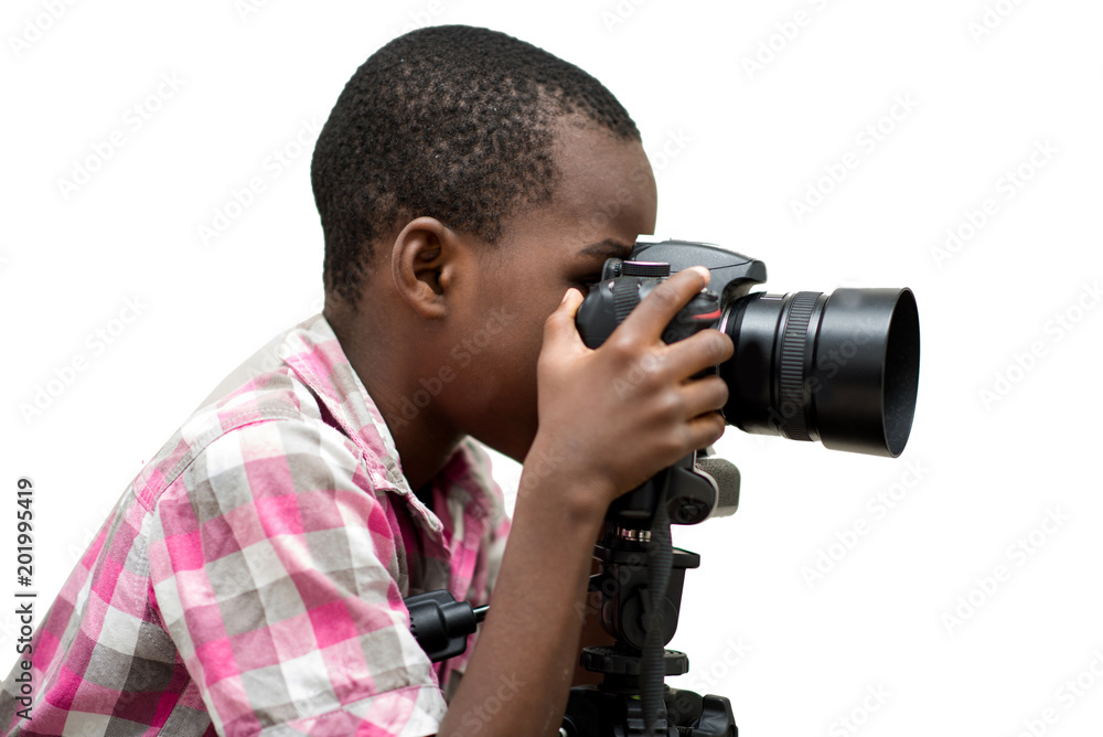 portrait of a young boy with camera. portrait of a young boy with camera.