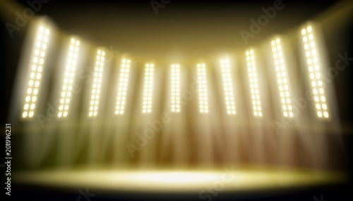 Illuminated stage on the stadium. Vector illustration.
