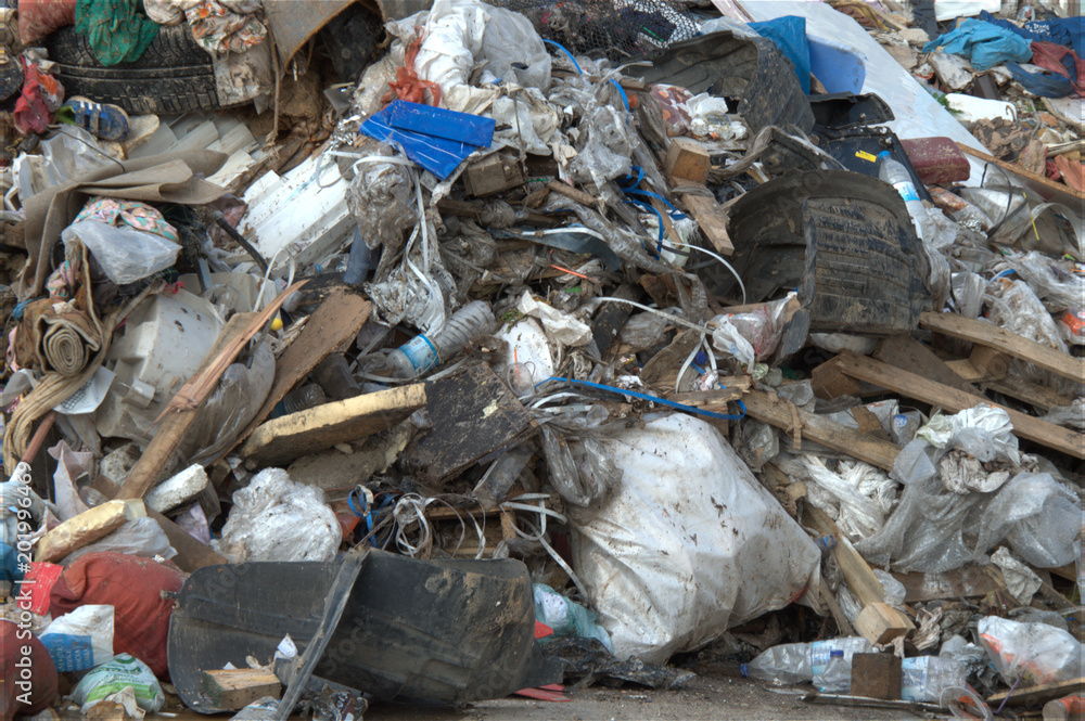 Heap of municipal garbage and trash at the side of the road, Heap of municipal garbage and trash at the side of the road,