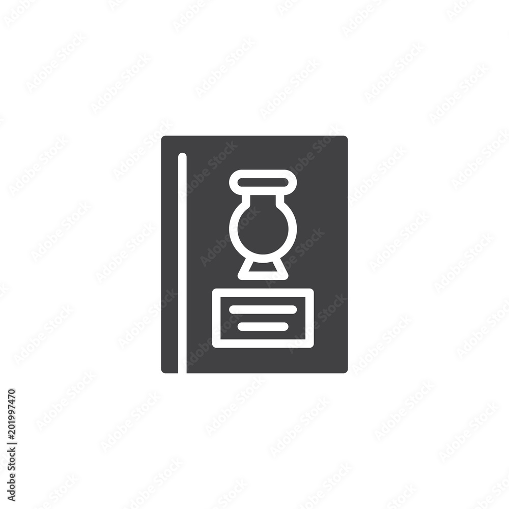 Museum book with vase vector icon. filled flat sign for mobile concept and web design. Historical book simple solid icon. Symbol, logo illustration. Pixel perfect vector graphics Museum book with vase vector icon. filled flat sign for mobile concept and web design. Historical book simple solid icon. Symbol, logo illustration. Pixel perfect vector graphics