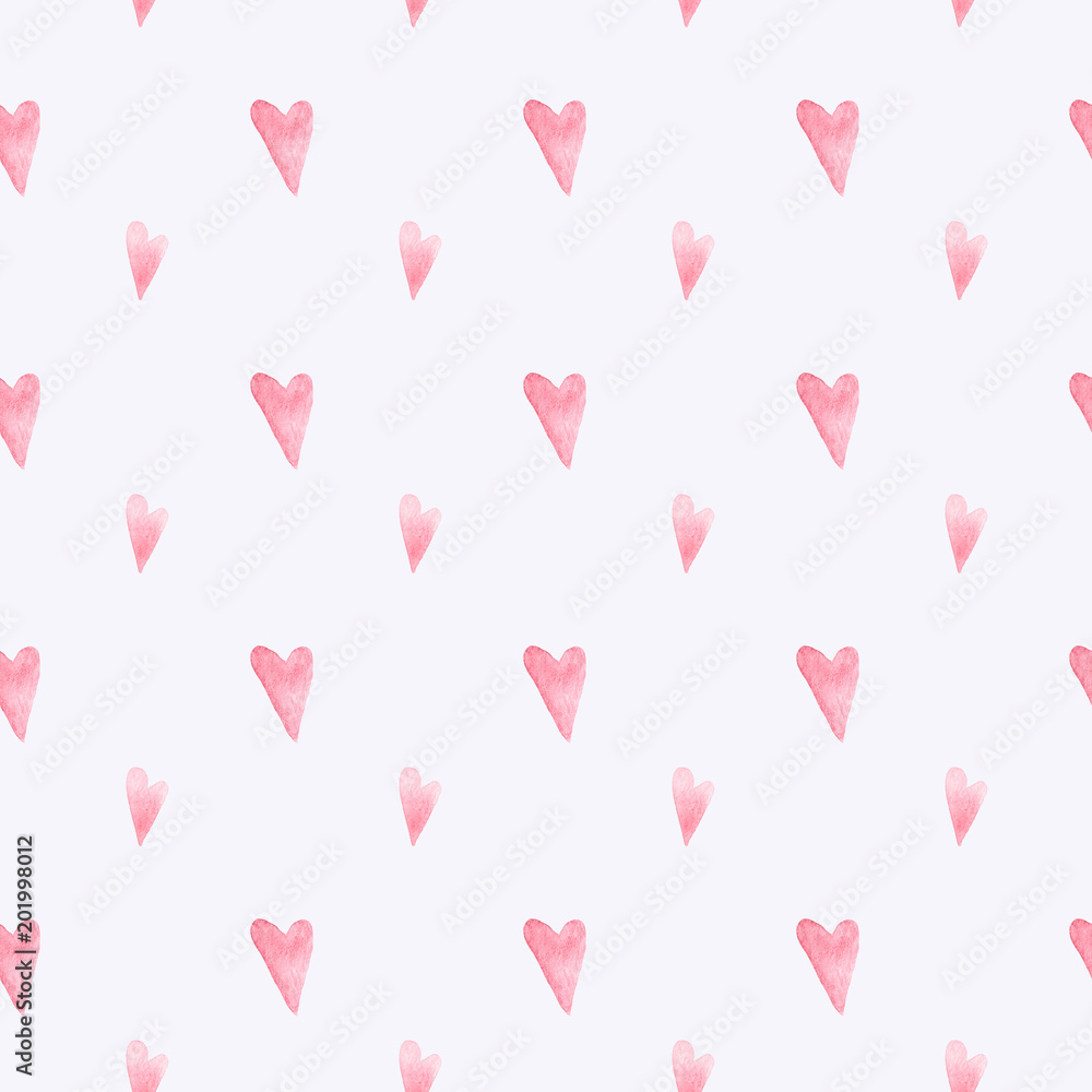 Seamless pattern with hand painted hearts. Valentine's Day. Colorful watercolor background for fabric, wallpapers, gift wrapping paper, scrapbooking.