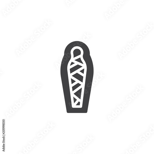 Mummy in sarcophagus in museum vector icon. filled flat sign for mobile concept and web design. Ancient mummy simple solid icon. Symbol, logo illustration. Pixel perfect vector graphics