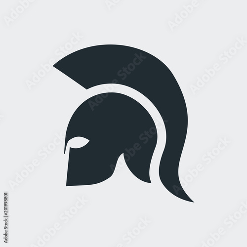 Icono plano casco espartano en fondo gris photo