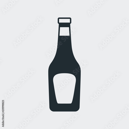 Icono plano botella de cristal de ketchup en fondo gris