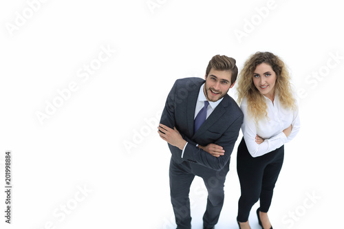 two smiling employee isolated on white