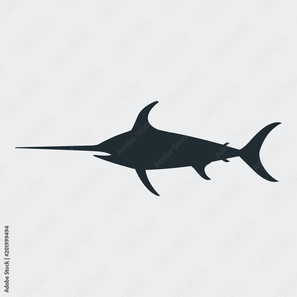 Icono plano silueta pez espada en fondo gris Stock Vector | Adobe Stock