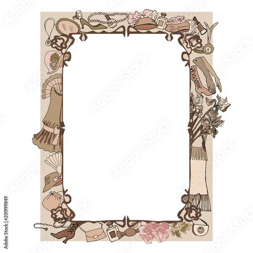 Vintage frame with retro accessories. Vector illustration.