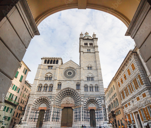 Cathedral of Genova in Piazza San Lorenzo square, famous cathedral of Genoa, Italy., Liguria.