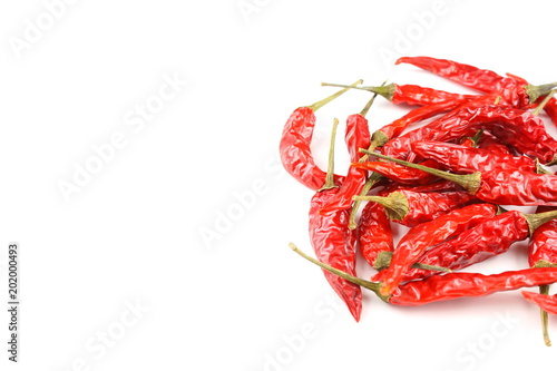 dried thai chili peppers isolated on a white background