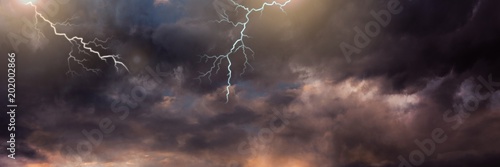 Lightning strikes in sky