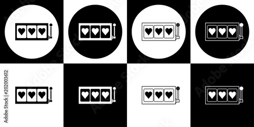 Black and white heart slot reels icon set