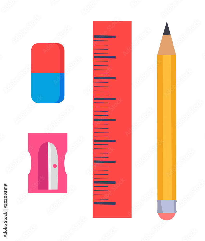 Stationery Items Isolated Illustration on White Stationery Items Isolated Illustration on White