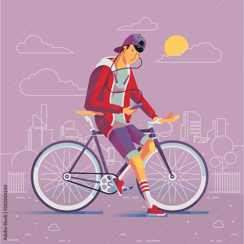 Φωτογραφία Fashionable charater with his bike in the city