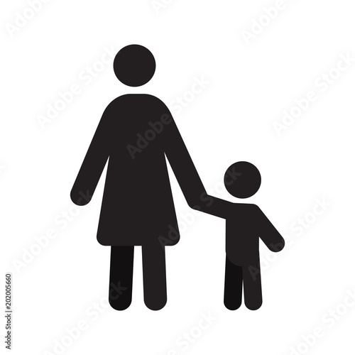 Mother with child in front view silhouette
