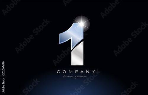 metal blue number 1 one logo company icon design
